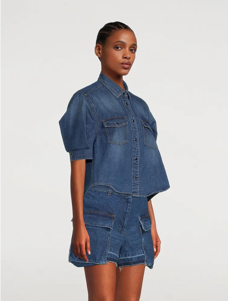 Puff-Sleeve Denim Shirt