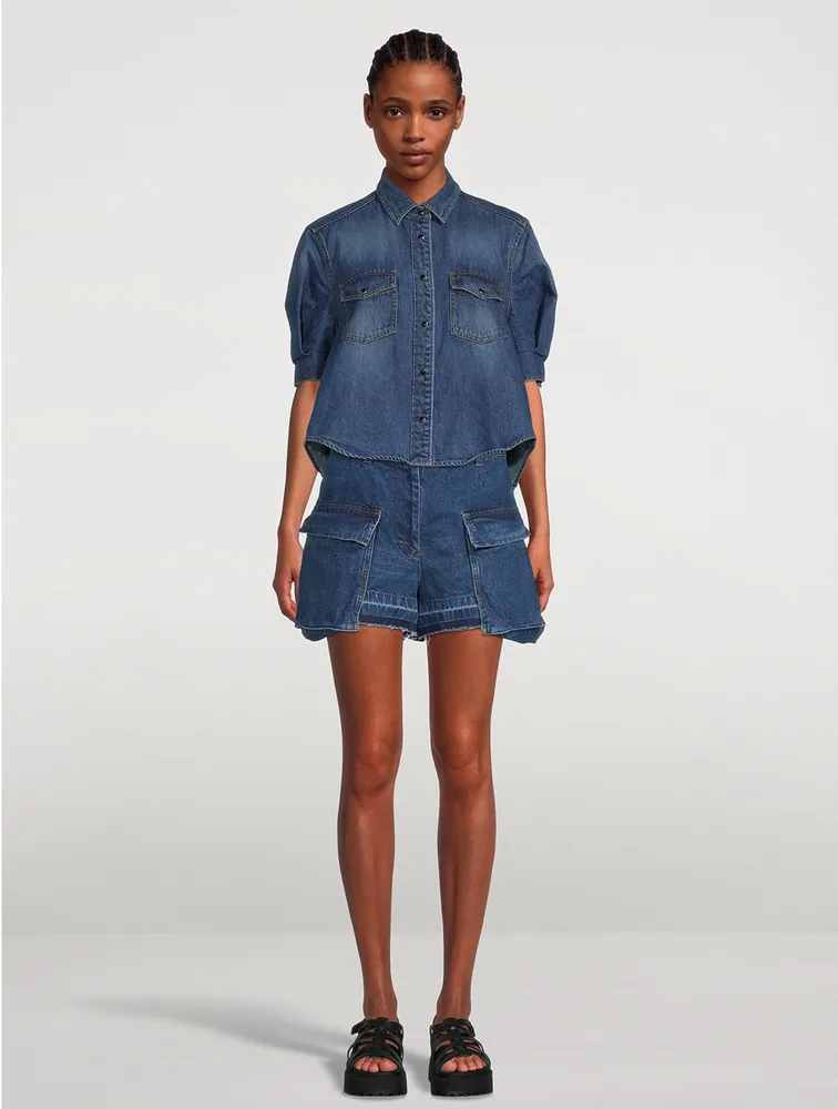 Puff-Sleeve Denim Shirt