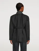 Belted Blazer Chalk Stripe Print