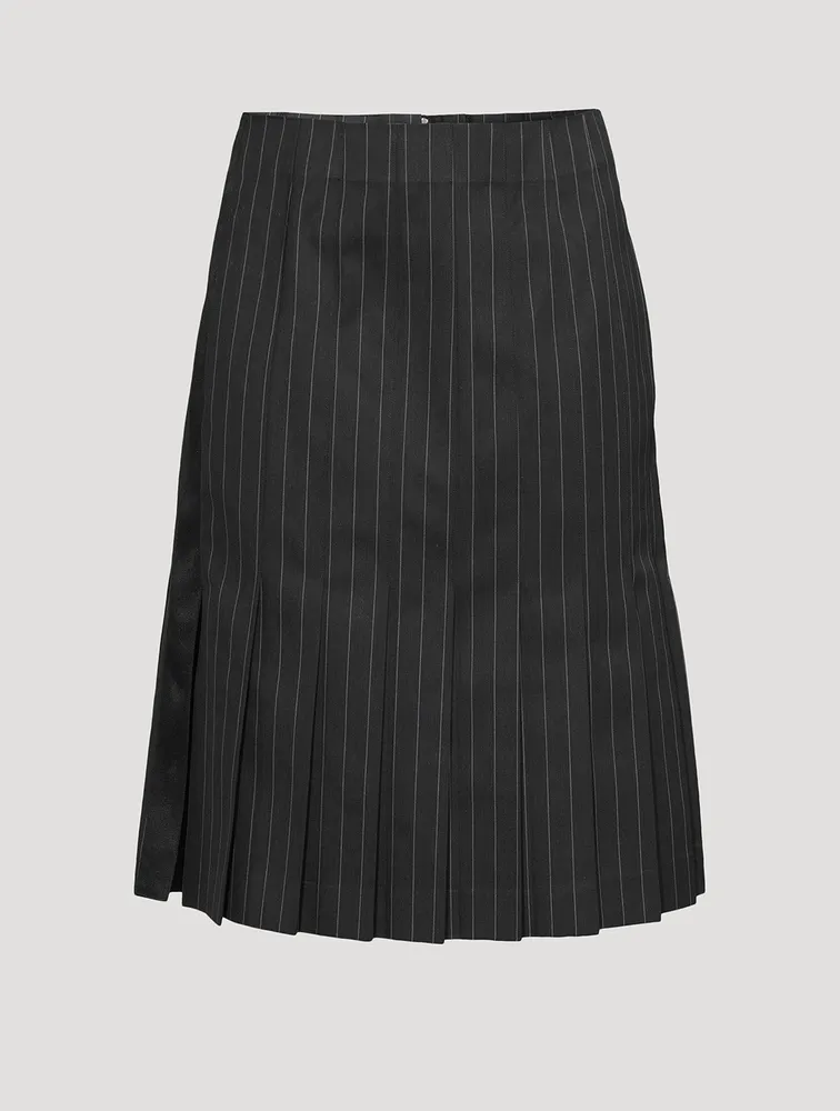 Pleated Midi Skirt Chalk Stripe Print