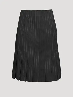 Pleated Midi Skirt Chalk Stripe Print