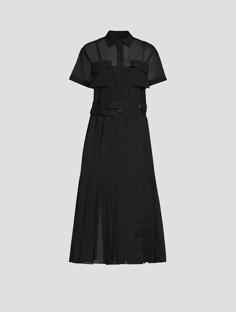 Belted Midi Dress Chalk Stripe Print