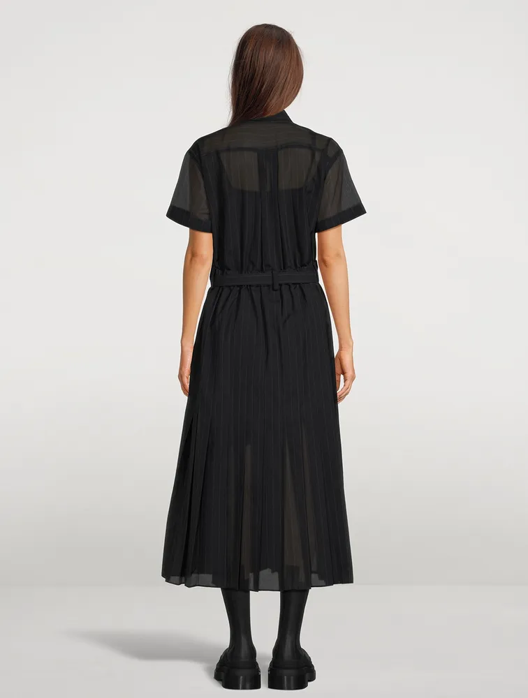 Belted Midi Dress Chalk Stripe Print