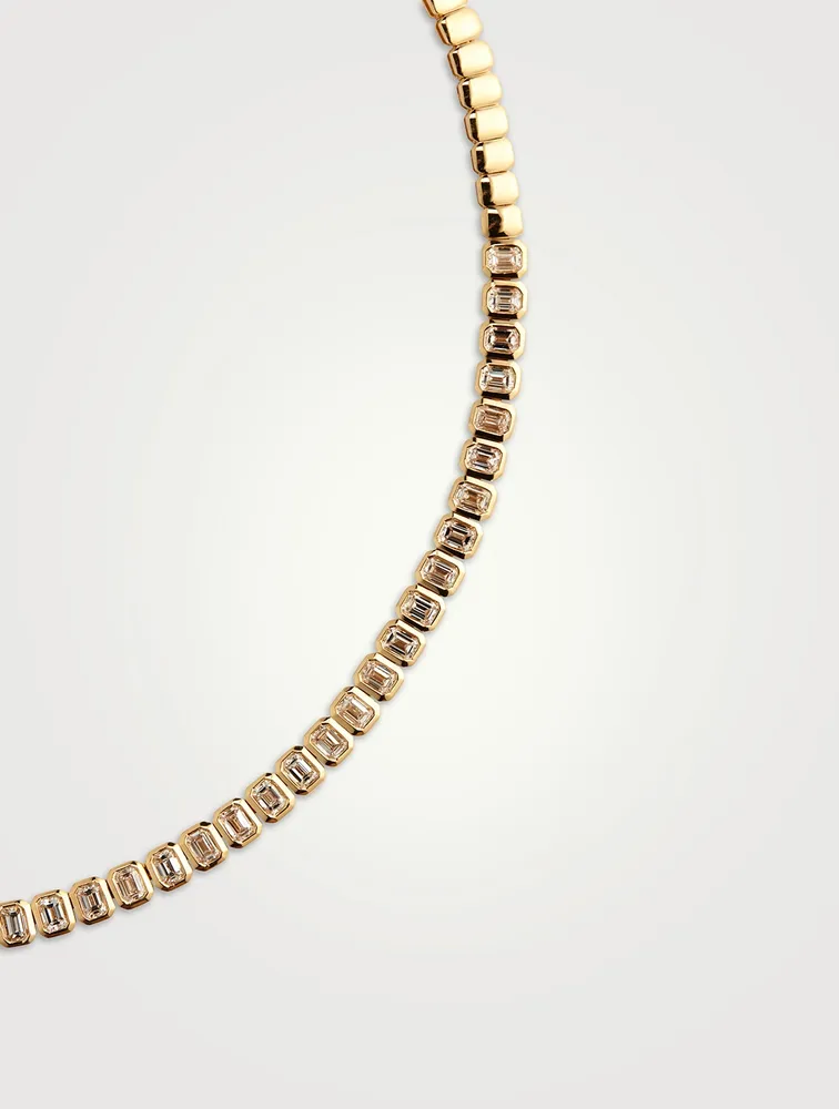 18K Gold Emerald-Cut Bezel Diamond Choker Necklace