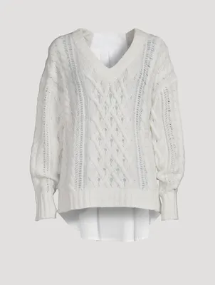Open Cable-Knit V-Neck Sweater