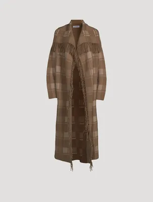 Wool Jacquard Fringed Coat Plaid