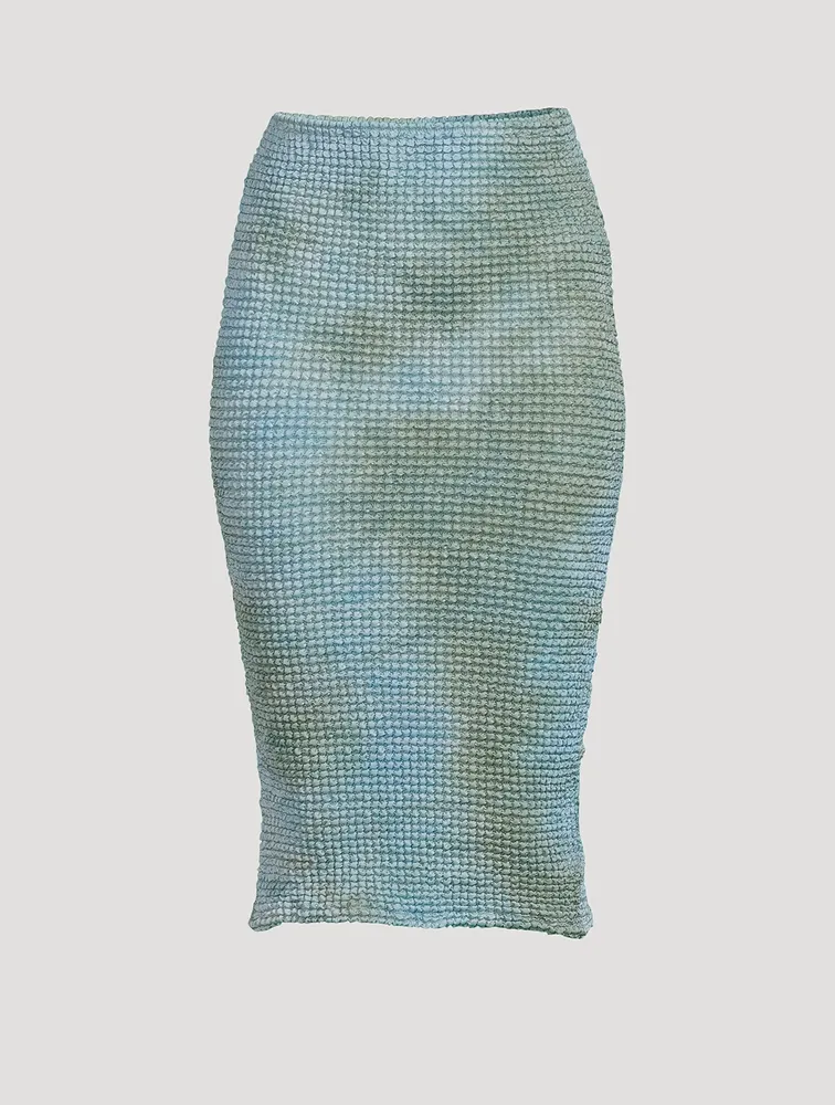 Smocked Tie-Dye Pencil Skirt
