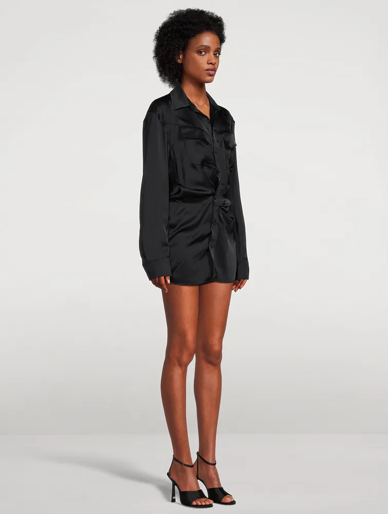 Twist Satin Shirt Dress