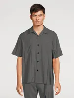 Pleated Short-Sleeve Suiting Shirt