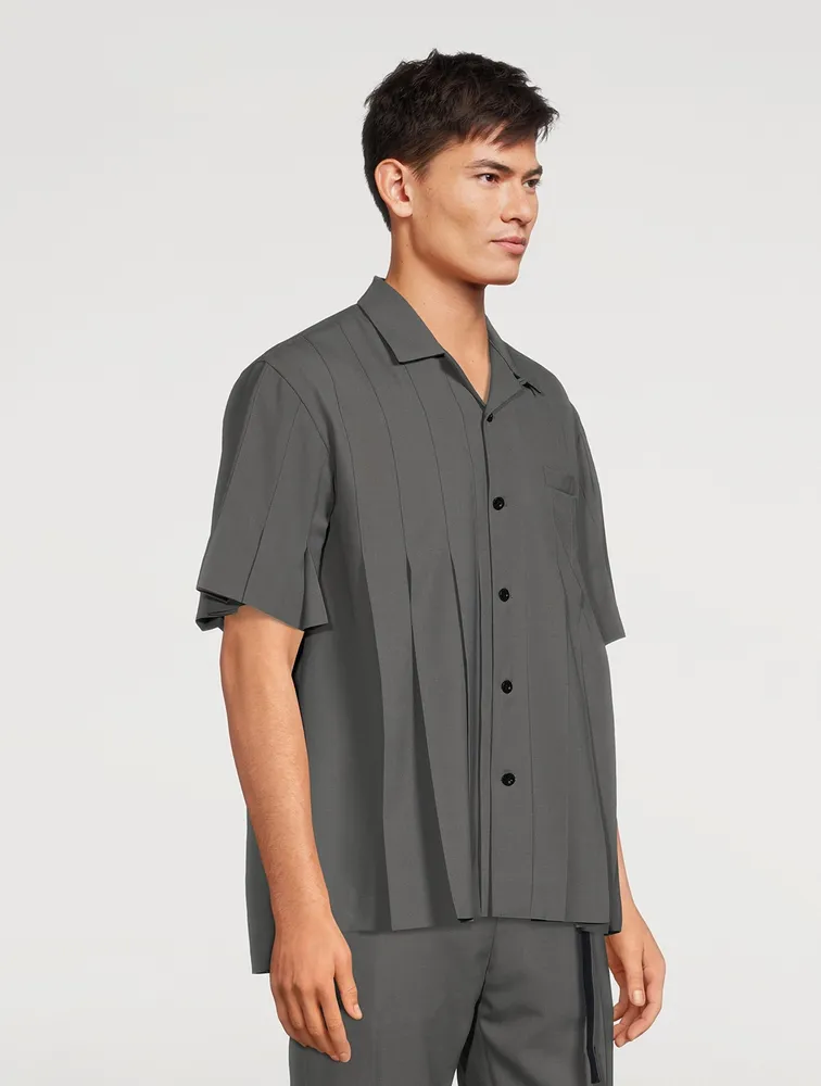 Pleated Short-Sleeve Suiting Shirt