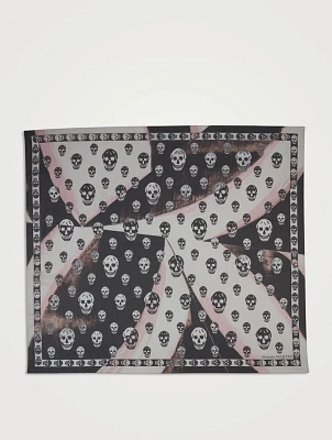 Silk Chiffon Classic Graphic Skull Scarf In Brushstroke Print