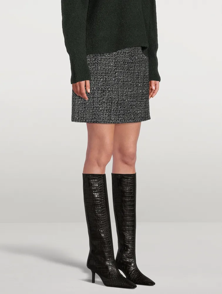 High-Waisted Tweed Mini Skirt