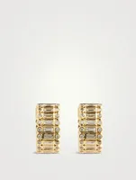 14K Gold Stacked Baguette And Round Bezel Huggie Hoop Earrings With Diamonds