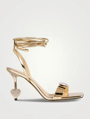 Crystal Heart Metallic Leather Sandals