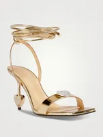 Crystal Heart Metallic Leather Sandals