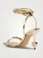 Crystal Heart Metallic Leather Sandals