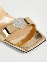 Crystal Heart Metallic Leather Sandals