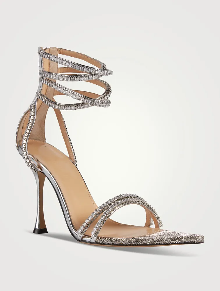 Gaia Crystal-Embellished Metallic Leather Sandals