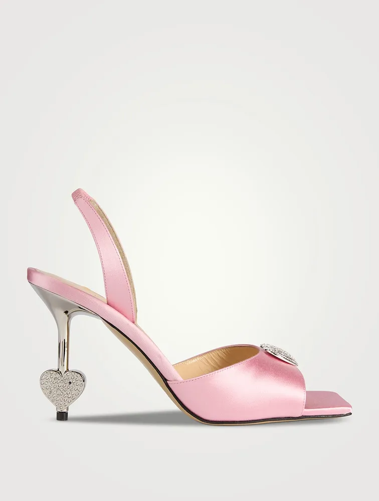 Crystal Heart Satin Slingback Sandals