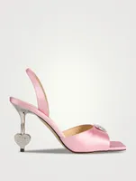 Crystal Heart Satin Slingback Sandals