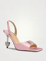 Crystal Heart Satin Slingback Sandals