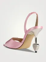 Crystal Heart Satin Slingback Sandals