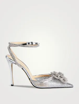 Crystal Flower Leather And PVC Pumps