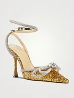 Double Bow Crystal-Embellished Glitter Pumps