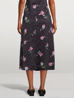 Crinkled Satin Midi Skirt Floral Print