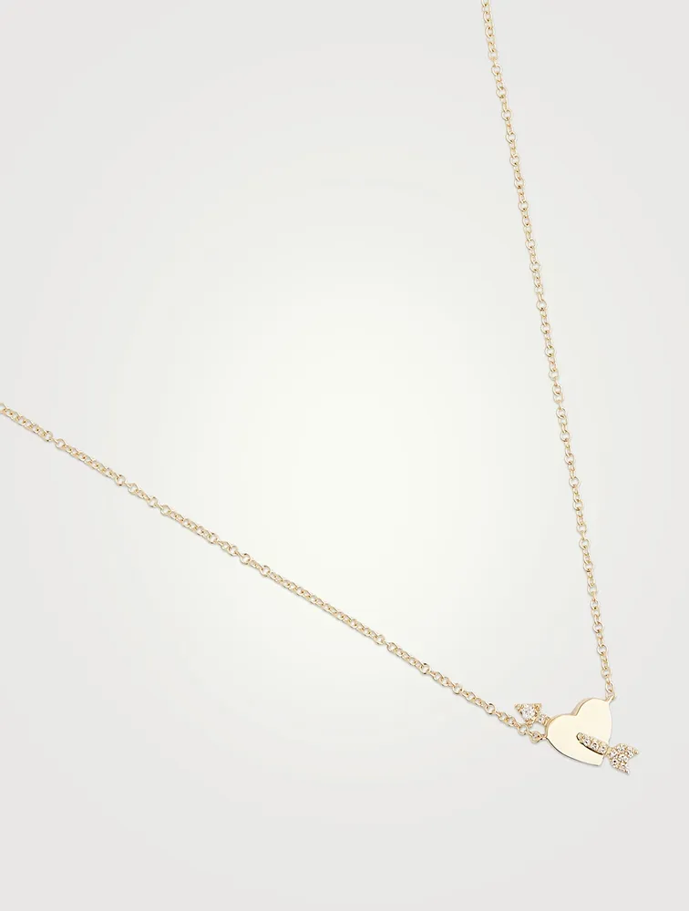 14K White Gold Heart And Diamond Arrow Necklace