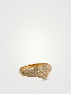 14K Gold Diamond Heart Signet Ring