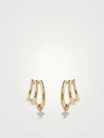 14K Gold Triple Huggie Earrings With Diamond Drop