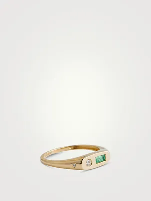 14K Gold Treasure Ring With Emerald And Diamond