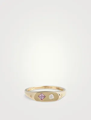 14K Gold Treasure Ring With Pink Sapphire And Diamond