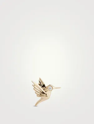 14K White Gold Single Mini Hummingbird Stud Earring With Diamond Eye