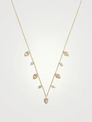 14K Gold Ultimate Teardrop Necklace With White Quartz And Diamonds