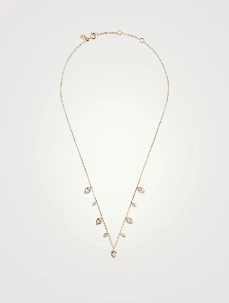 14K Gold Ultimate Teardrop Necklace With White Quartz And Diamonds