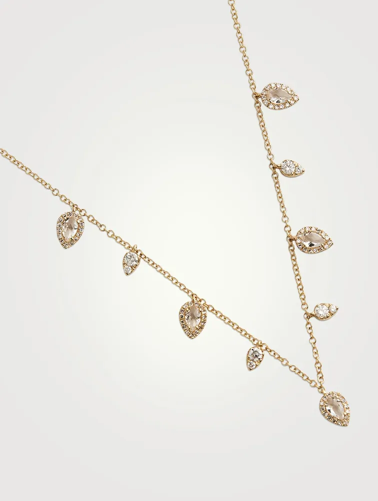 14K Gold Ultimate Teardrop Necklace With White Quartz And Diamonds
