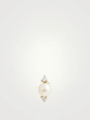 14K Gold Pearl And Diamond Stud Earring