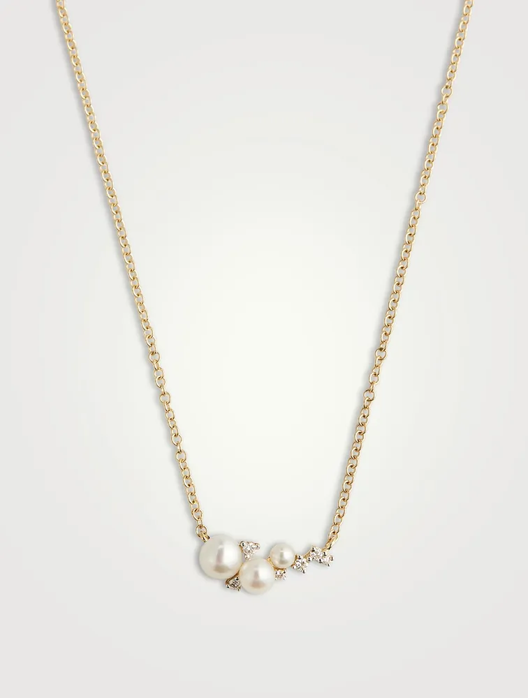 14K Gold Diamond And Pearl Necklace