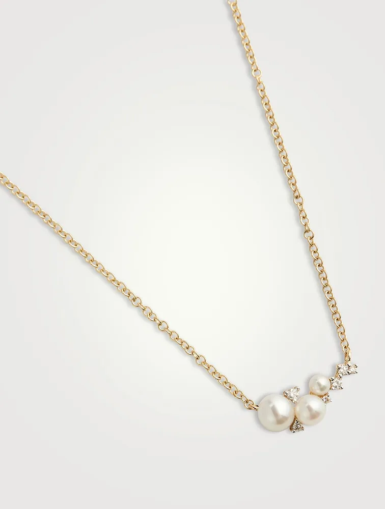 14K Gold Diamond And Pearl Necklace