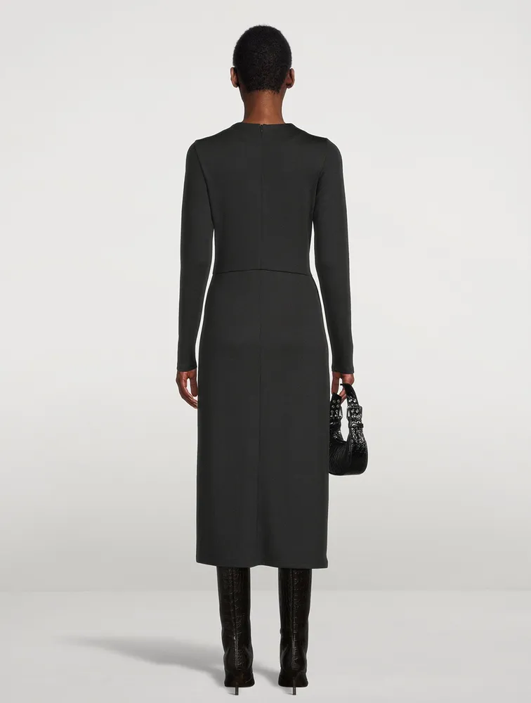 Side Twist Long-Sleeve Midi Dress