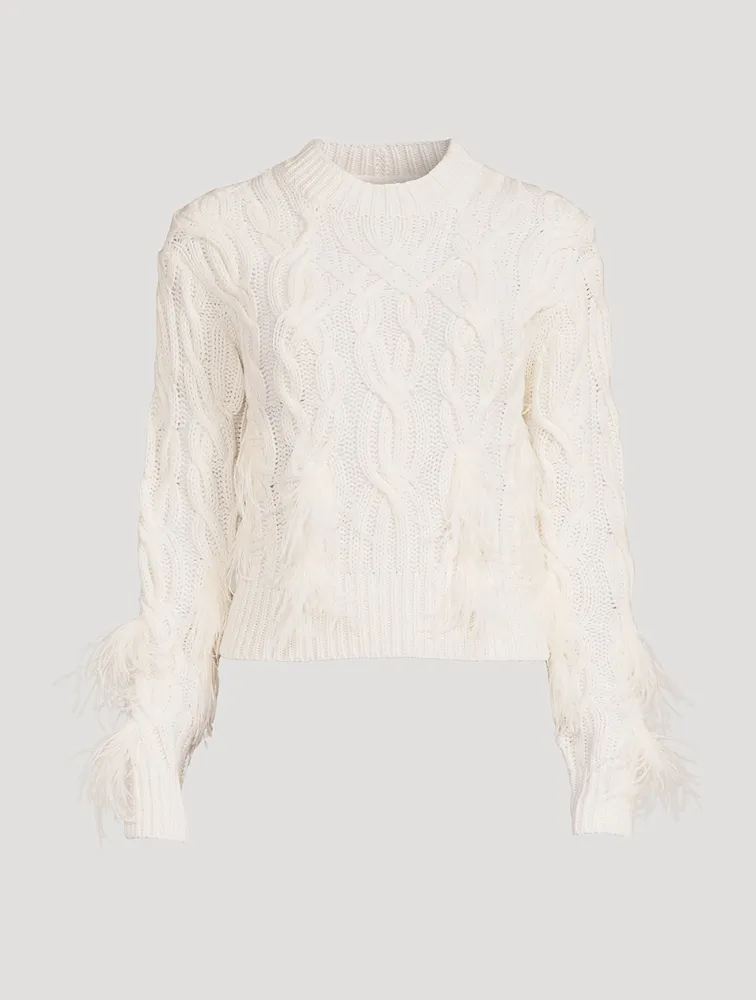 Wool And Cashmere Cable-Knit Sweater With Feathers