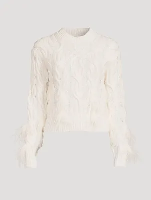 Wool And Cashmere Cable-Knit Sweater With Feathers