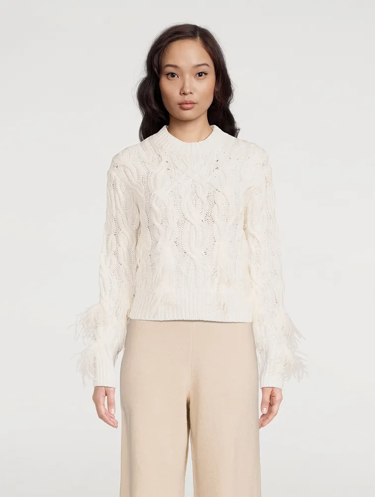 Wool And Cashmere Cable-Knit Sweater With Feathers