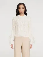 Wool And Cashmere Cable-Knit Sweater With Feathers