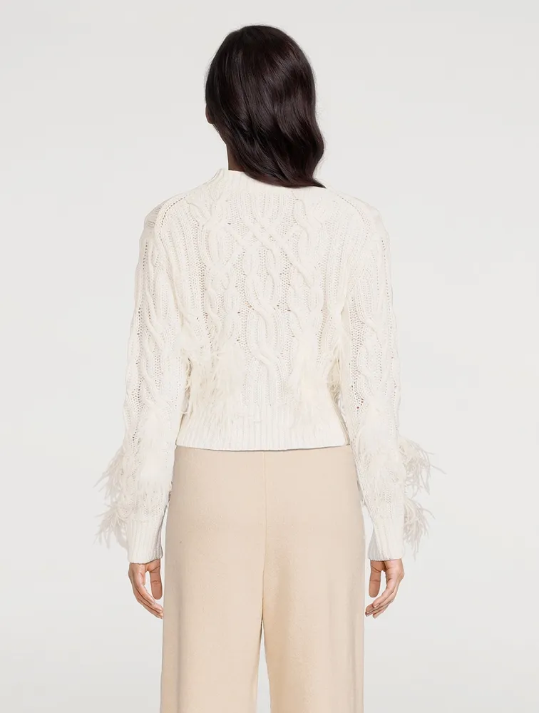 Wool And Cashmere Cable-Knit Sweater With Feathers
