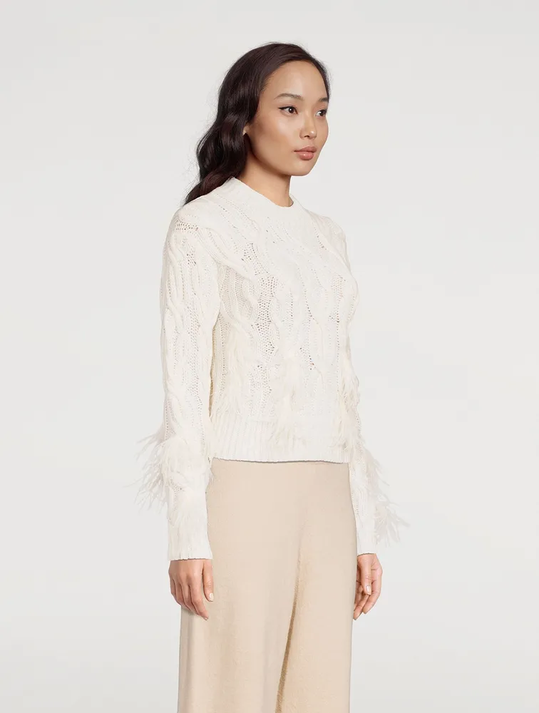 Wool And Cashmere Cable-Knit Sweater With Feathers