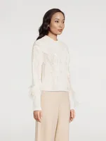 Wool And Cashmere Cable-Knit Sweater With Feathers