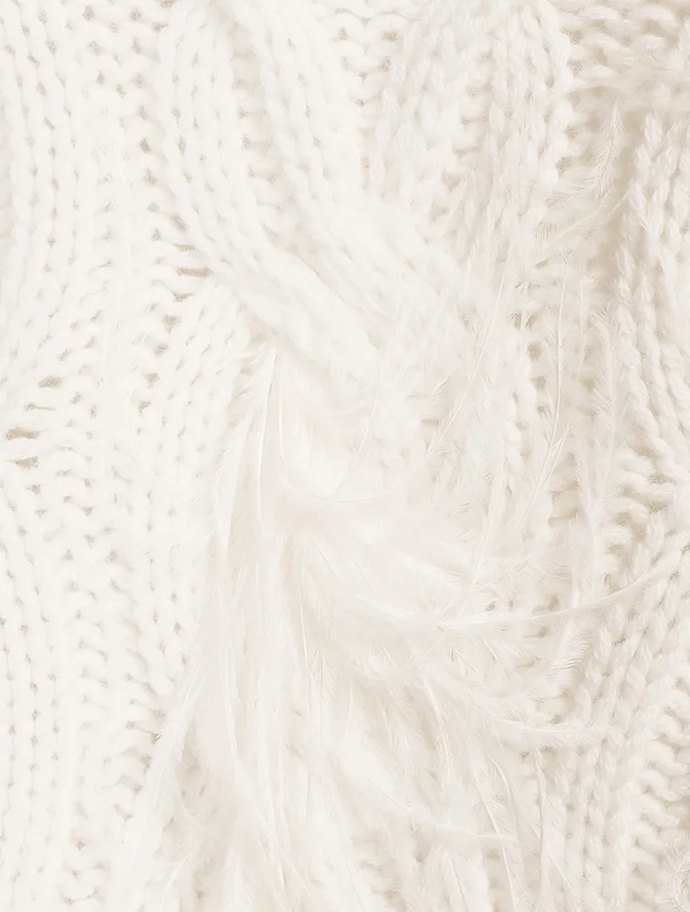 Wool And Cashmere Cable-Knit Sweater With Feathers